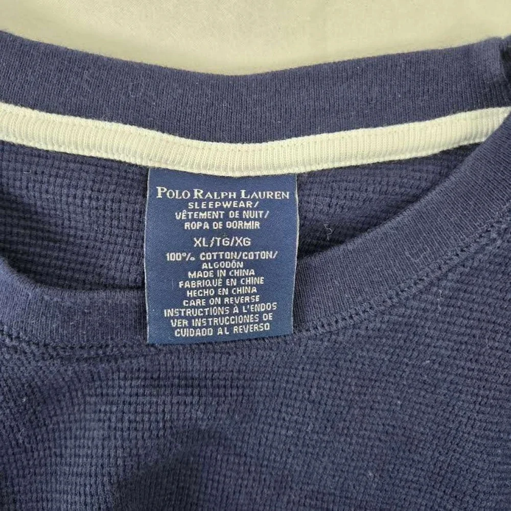Polo Ralph Lauren Mens XL Navy Blue Waffle Knit Sleepwear Long Sleeve Shirt Logo